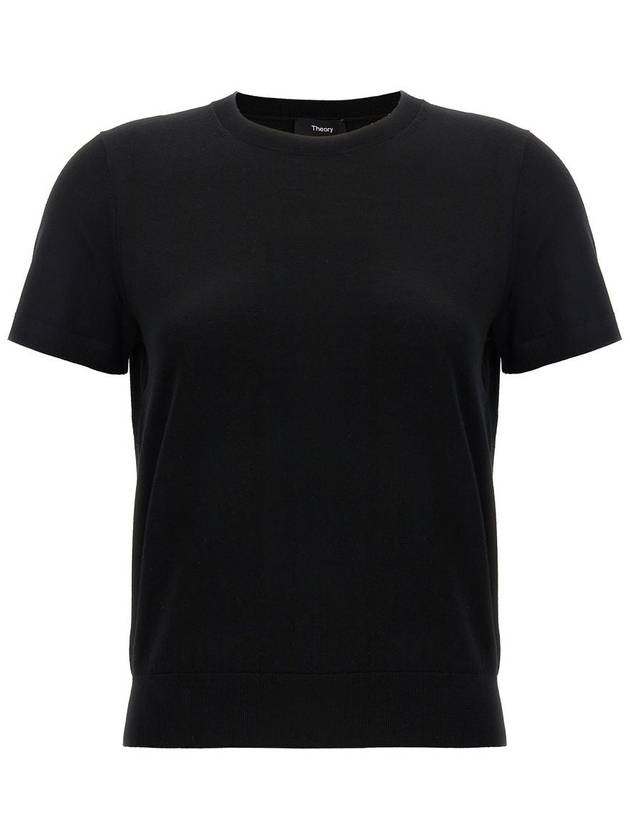 Women's Regal Wool Slim Crew Neck Short Sleeve T-Shirt Black - THEORY - BALAAN 2