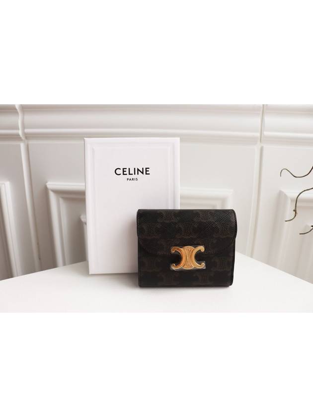 Triomphe Canvas Small Half Wallet Tan - CELINE - BALAAN 7