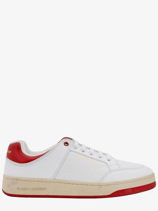 Crack Lace Up Calf Leather Low Top Sneakers White Red - SAINT LAURENT - BALAAN 1