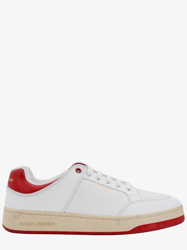 Crack Lace Up Calf Leather Low Top Sneakers White Red - SAINT LAURENT - BALAAN 1