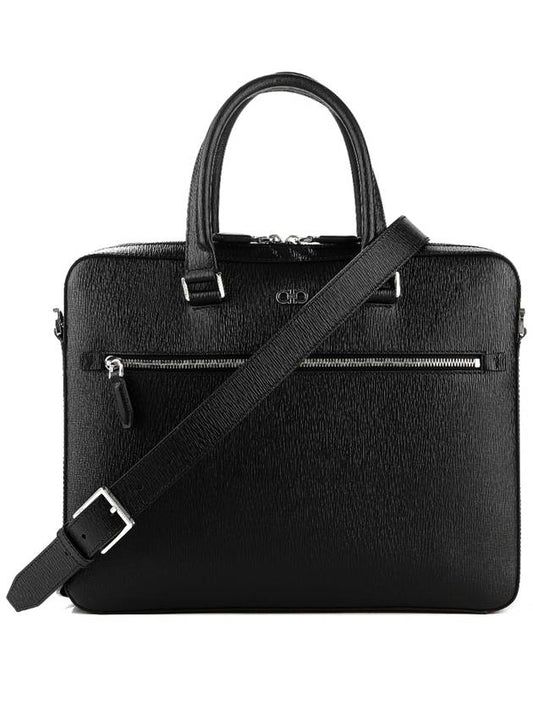 Gancini Business Leather Briefcase Black - SALVATORE FERRAGAMO - BALAAN 2