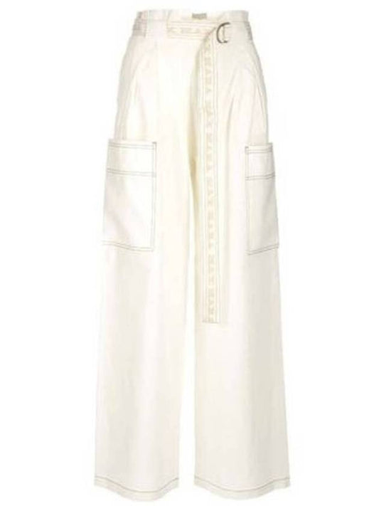 Slogan Belt Linen Wide Pants White - MAX MARA - BALAAN 2
