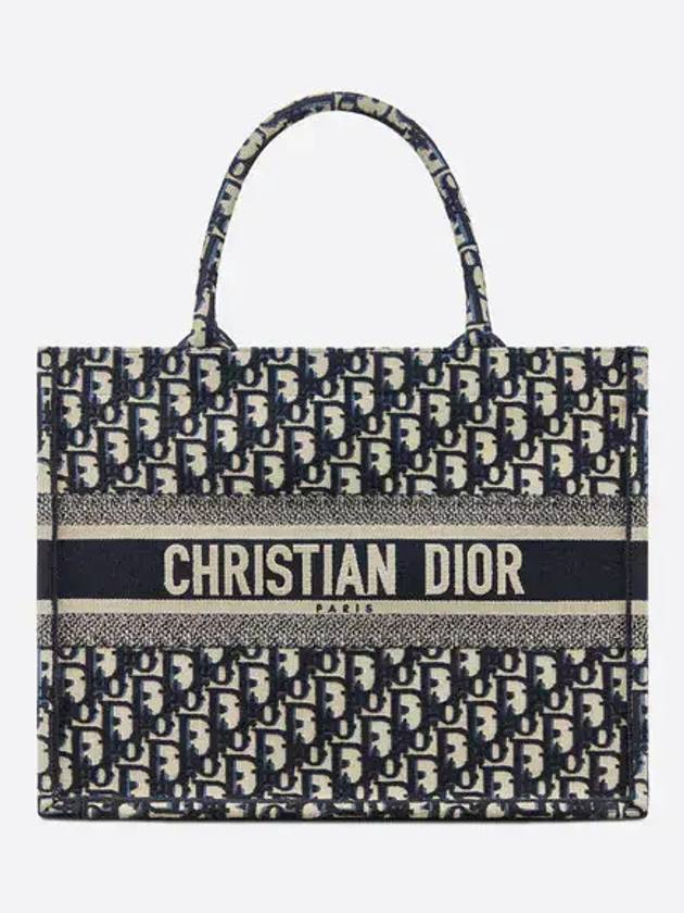 Oblique Medium Book Tote Bag Beige Navy - DIOR - BALAAN 7