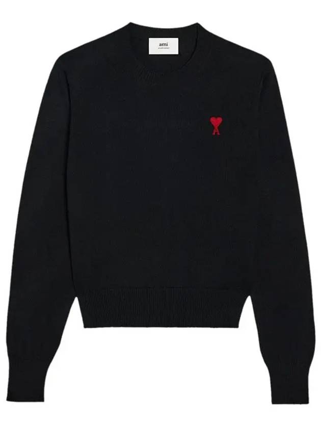 Heart Logo Wool Knit Top Black - AMI - BALAAN 2