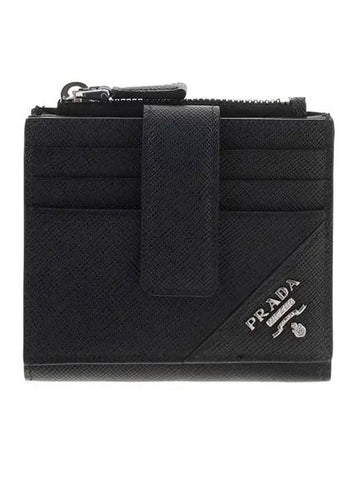 Logo Saffiano Leather Card Wallet Black - PRADA - BALAAN 1