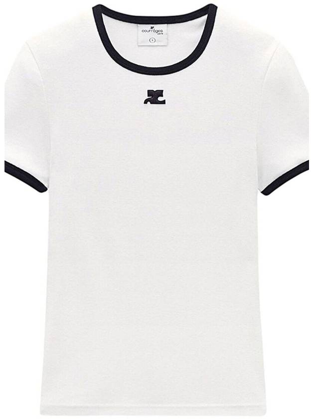 Courr ges Bumpy Contrast Short Sleeve T Shirt White Black - COURREGES - BALAAN 4