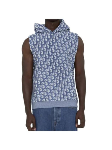 Oblique Motif Terry Fabric Sleeveless Hoodie Blue - DIOR - BALAAN 1