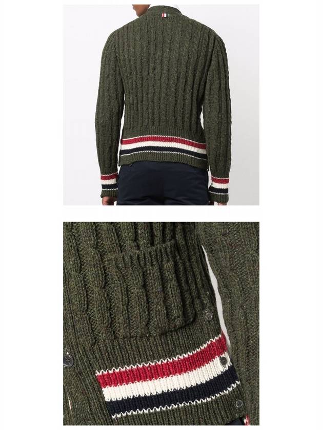 Men's Mix Cable V-Neck Classic Fit Cardigan Dark Green - THOM BROWNE - BALAAN 6