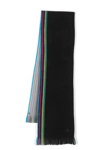 Striped Edge Merino Wool Muffler Black - PAUL SMITH - BALAAN 1