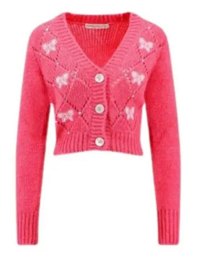 Embroidered Butterfly Pointel Alpaca Cardigan Pink - ALESSANDRA RICH - BALAAN 2