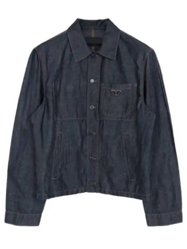 Triangle Logo Chambray Shirt Jacket Navy - PRADA - BALAAN 2