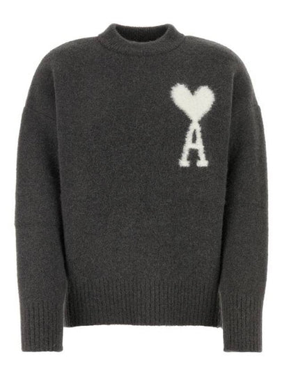 Intarsia Logo Crewneck Knit Top Dark Grey - AMI - BALAAN 2