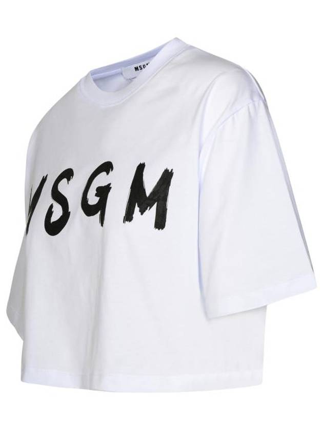 Logo Print Crop Cotton Short Sleeved T-shirt White - MSGM - BALAAN 3