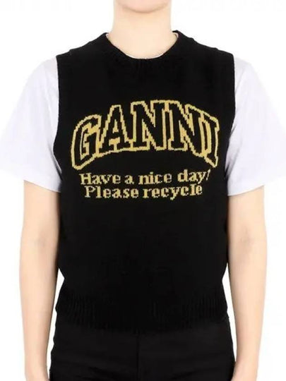 Intarsia Graphic Crewneck Vest Black - GANNI - BALAAN 2