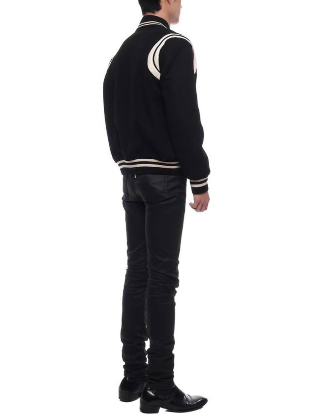 Teddy Bomber Jacket in Wool Black White - SAINT LAURENT - BALAAN 7