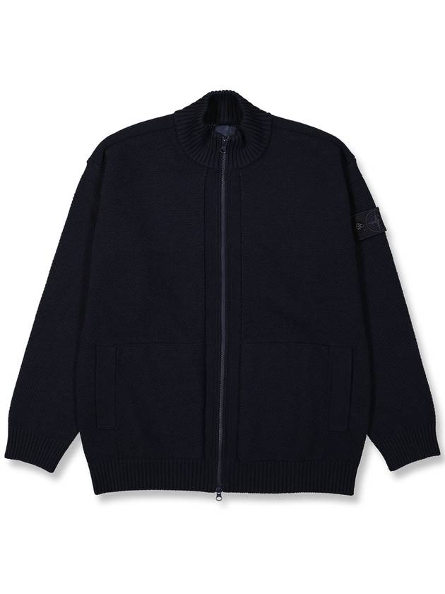 Ghost Logo Patch Knit Zip-Up Cardigan Navy - STONE ISLAND - BALAAN 2