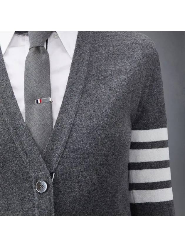 4-Bar V-Neck Cashmere Cardigan Grey - THOM BROWNE - BALAAN 7