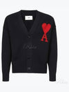 Heart Logo V Neck Wool Cardigan Black - AMI - BALAAN 2