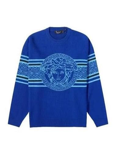 Medusa crew striped jacquard knit blue 1007981 1A05695 - VERSACE - BALAAN 1