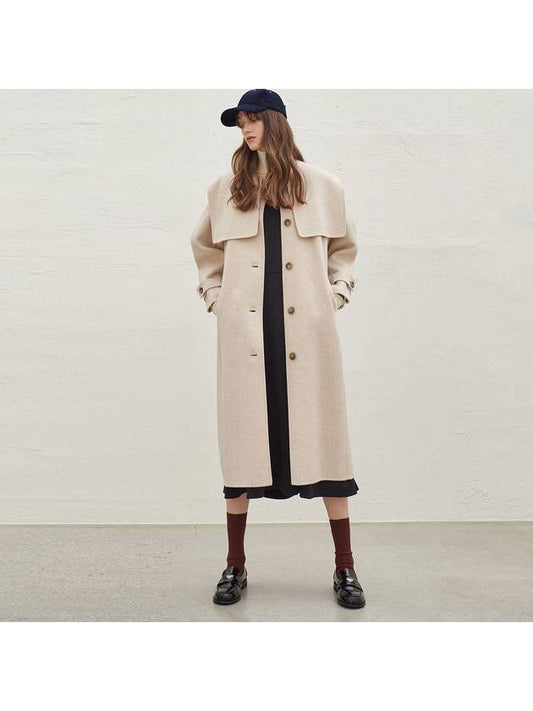 Women's Sailor Collar Handmade Oversized Coat Oatmeal - MITTE - BALAAN 1