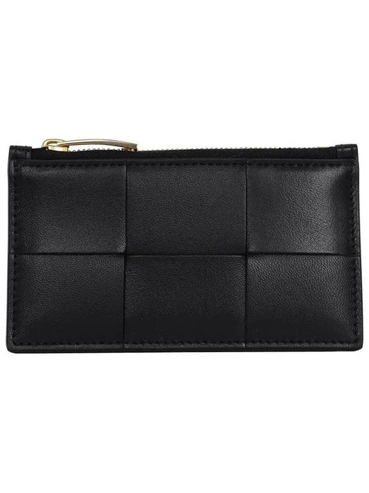 Cassette Interciato Zipper Leather Card Wallet Black - BOTTEGA VENETA - BALAAN 2