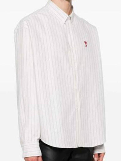 De Coeur Small Heart Logo Striped Long Sleeve Shirt Cream - AMI - BALAAN 2