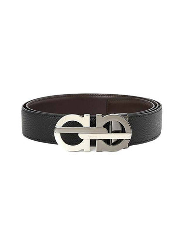 Men's Double Gancini Reversible Leather Belt Black Testa di Moro - SALVATORE FERRAGAMO - BALAAN 1