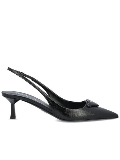 Logo 55mm leather sandal heel black - PRADA - BALAAN 2