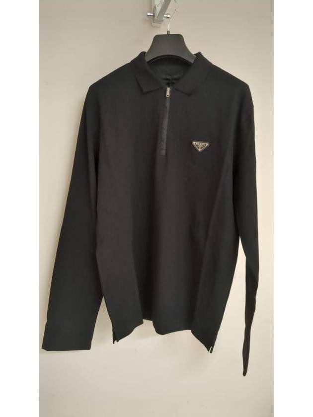 Triangle Logo Long Sleeve Polo Shirt Black - PRADA - BALAAN 2