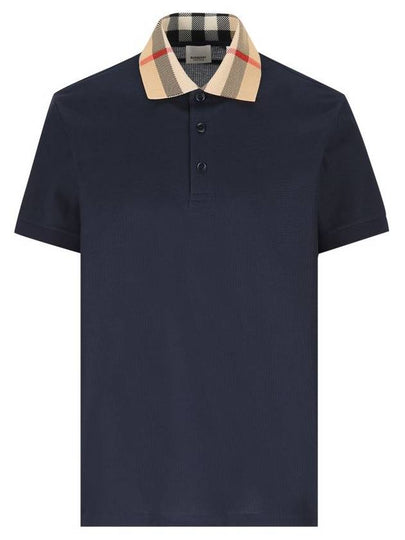 Check Collar Cotton Polo Shirt Navy - BURBERRY - BALAAN 2