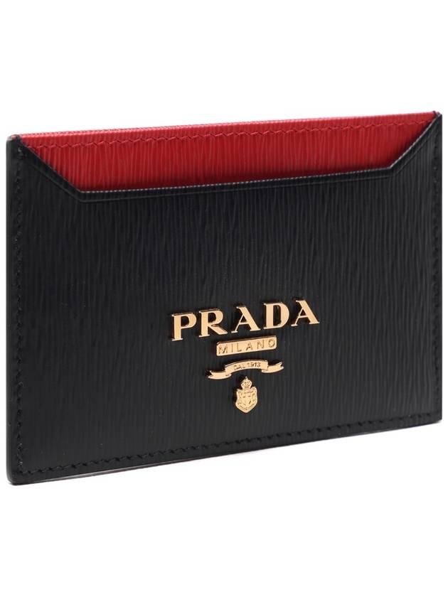 Big Metal Logo Two-Tone Card Wallet Black Red - PRADA - BALAAN 4