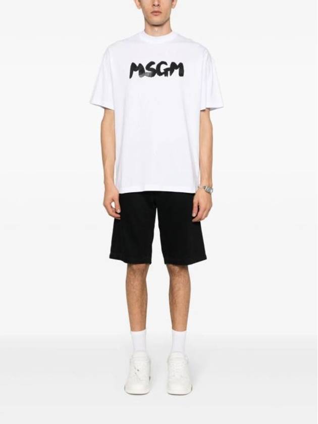 Brushed Logo Cotton Short Sleeve T-Shirt White - MSGM - BALAAN 4