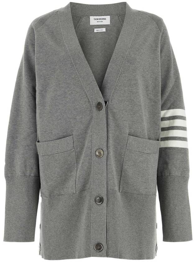 Stitched Cotton 4 Bar Cardigan Grey - THOM BROWNE - BALAAN 2