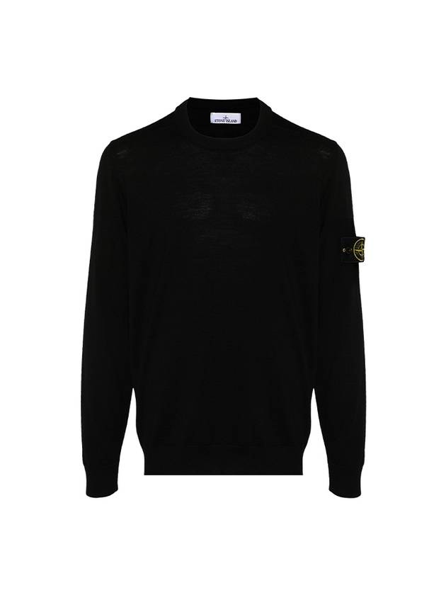 Logo Patch Crewneck Virgin Wool Knit Top Black - STONE ISLAND - BALAAN 2