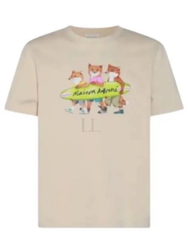 Surfing Foxes Logo Print Short Sleeve T-Shirt Beige - MAISON KITSUNE - BALAAN 2