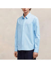 Heart Logo Tonal Cotton Poplin Long Sleeve Shirt Blue - AMI - BALAAN 4