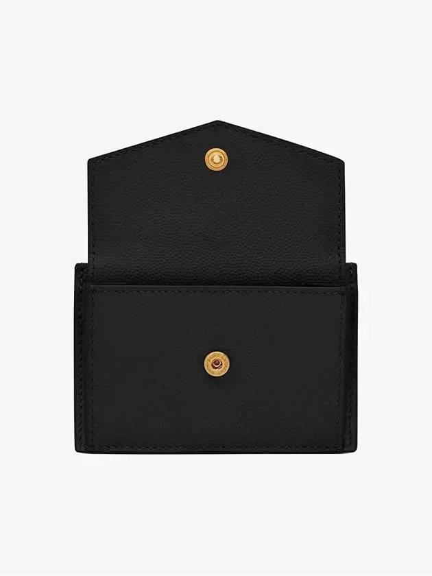 Uptown Grain De Poudre Embossed Leather Flap Card Case Black - SAINT LAURENT - BALAAN 5