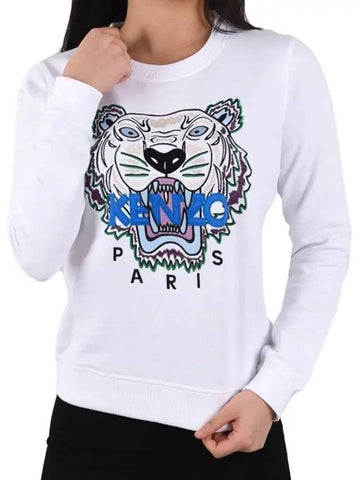 Women's Tiger Embroidery Sweatshirt White - KENZO - BALAAN 1