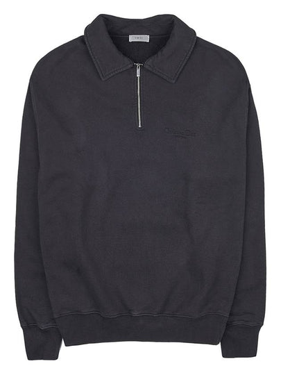 Logo Half Zip-up Oversized Long Sleeve Polo Shirt Black - DIOR - BALAAN 2