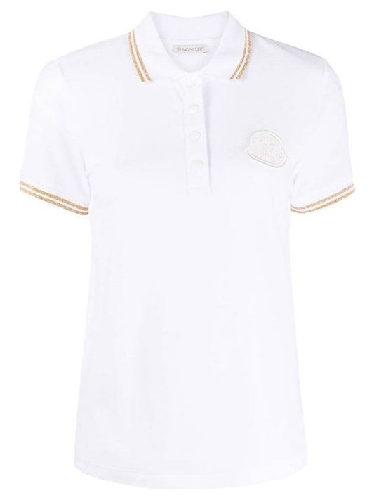 Women's Glitter Detail Logo Short Sleeve Polo Shirt White - MONCLER - BALAAN 1