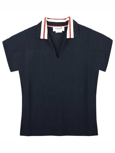 Women's Cricket Stripe Lightweight Cotton Short Sleeve Polo Shirt Navy - THOM BROWNE - BALAAN 2