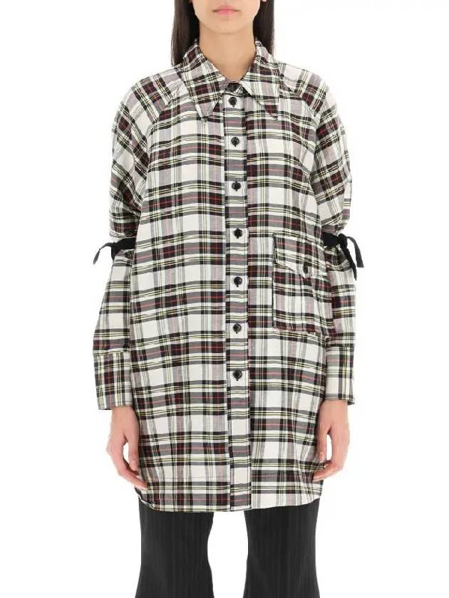 Checked Oversized Linen Silk Shirt - GANNI - BALAAN 2