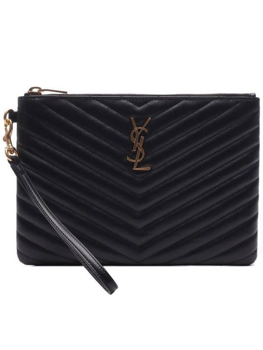 Matelasse Monogram Logo Strap Clutch Bag Black - SAINT LAURENT - BALAAN 2