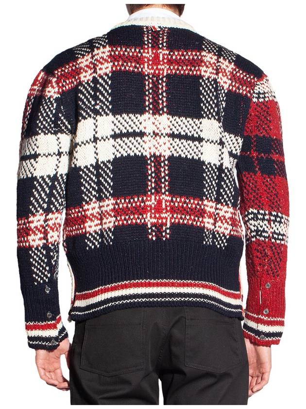 Tartan Check Jacquard Wool Mohair Knit Top Red Beige - THOM BROWNE - BALAAN 7