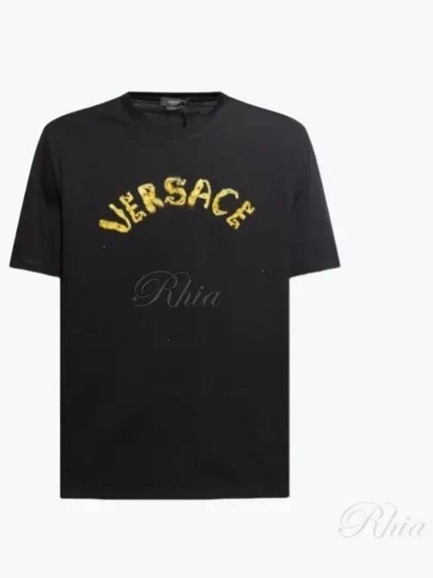 Seashell Baroque Embroidered Logo Crewneck Short Sleeve T-Shirt Black - VERSACE - BALAAN 2