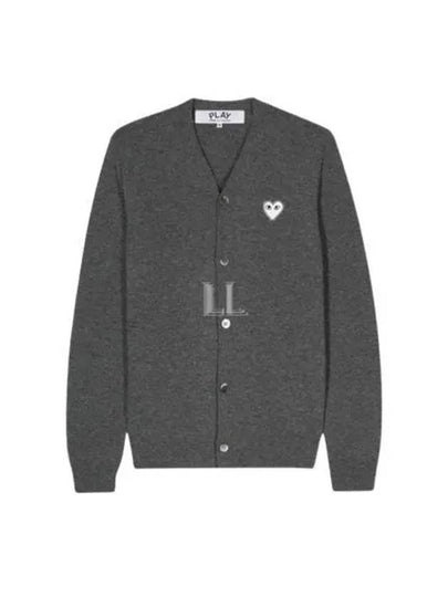 White Heart Wappen V-Neck Wool Cardigan Charcoal - COMME DES GARCONS PLAY - BALAAN 2