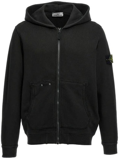 Logo Patch Zip-Up Hoodie Black - STONE ISLAND - BALAAN 2