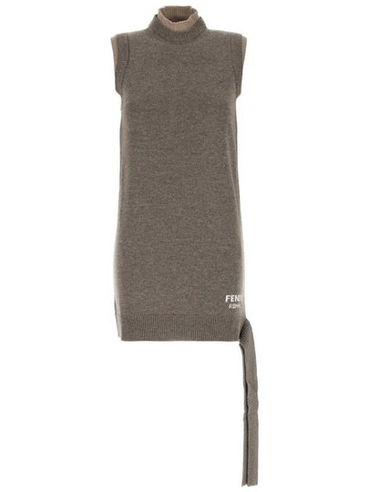 Logo Intarsia Sleeveless Wool Short Dress Grey - FENDI - BALAAN 2