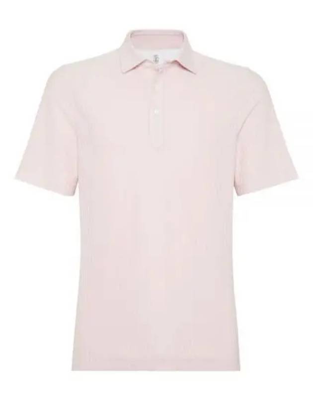 Ribbed Knit Short Sleeve Polo Shirt Pink - BRUNELLO CUCINELLI - BALAAN 2