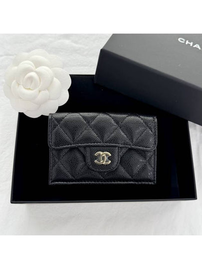 Classic Small Flap Wallet Grained Shiny Calfskin Gold Black - CHANEL - BALAAN 2